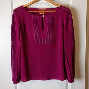 Tory Burch Cranberry Crochet Silk Blouse
